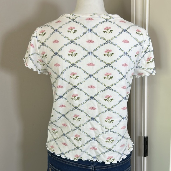 Hill House The Nina Pajama Top in Pastel Trellis White Pink Short Sleeve Sz XS - Picture 7 of 11